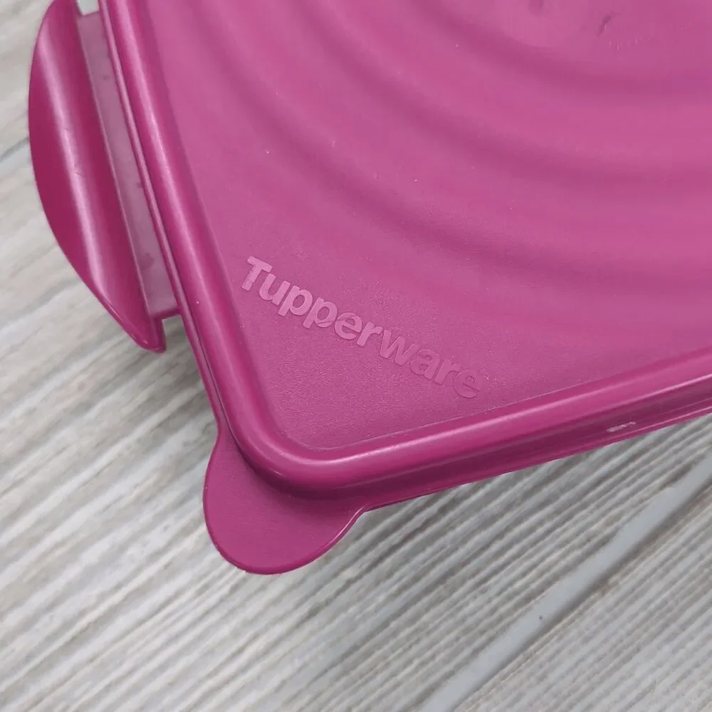 Vintage Tupperware Set of 3 Stackable Square Containers with Cariolier Pink
